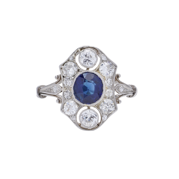 Art Deco Platinum sapphire and diamond cluster ring - image 1