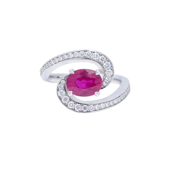 Platinum diamond and ruby ring - image 1