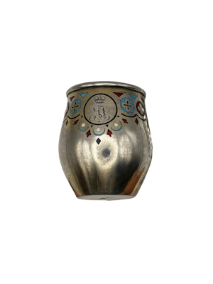 Russian silver and champleve enamel vodka cup, St Petersburg, 1872