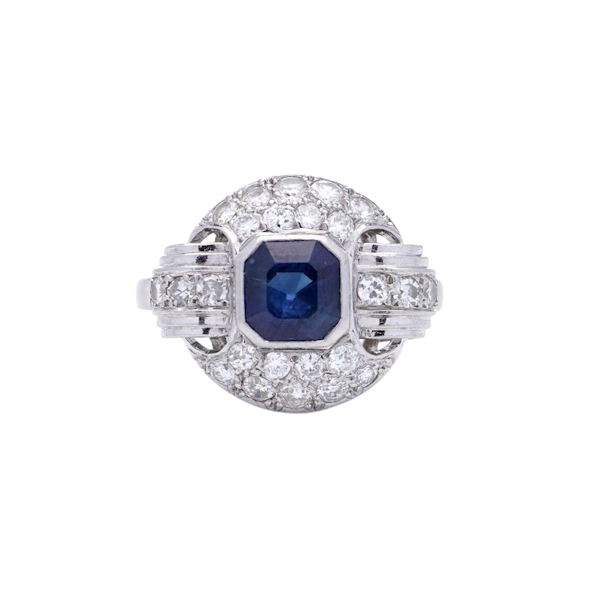 Art Deco Platinum Diamond Sapphire ring - image 1