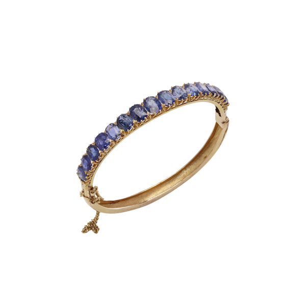 Antique Victorian 18kt gold Sapphire bangle with safety chain - image 1