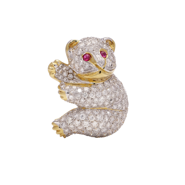 18kt yellow gold diamond bear brooch - image 1