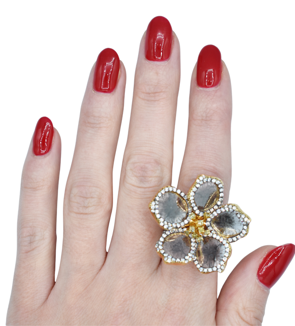 Indian Rose Cut Diamond Flower Ring - image 1