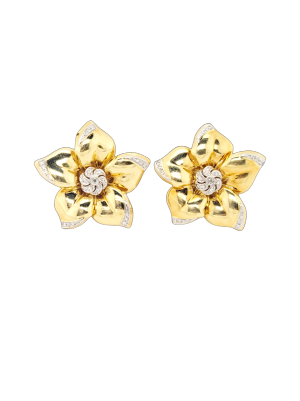 1970's 18ct gold and diamond flower earrings SKU: 7753 DBGEMS - image 1