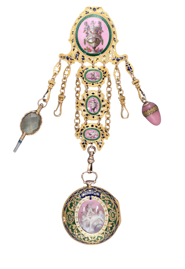 Gold and Enamel Chatelaine Watch - image 1