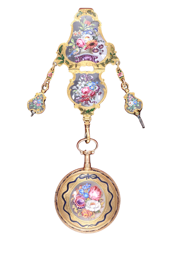 French Gold and Enamel Repeater with Chatelaine - image 1