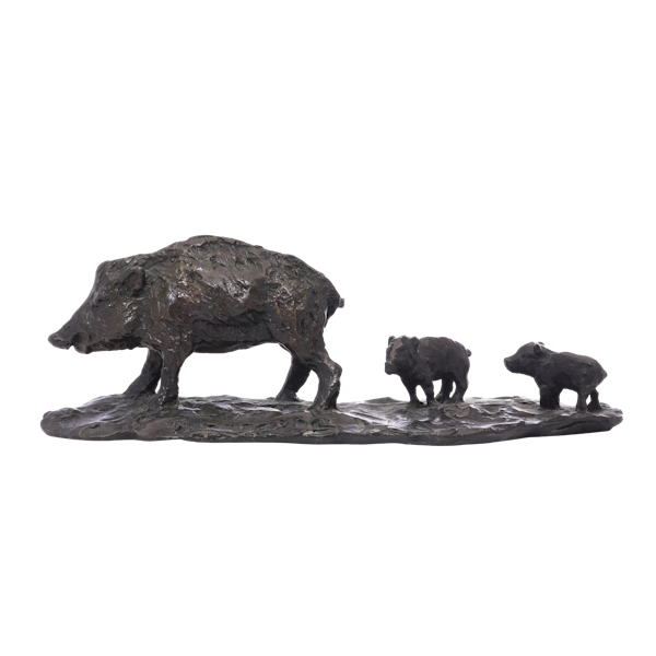 Patrick Laroche Bronze Figurine: Wild Boar with Two Boarlets - image 1