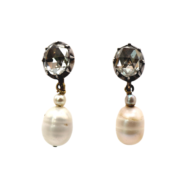 Vintage Rose Cut Diamond, Pearl, Silver and Gold Earrings, Circa 1936 - image 1