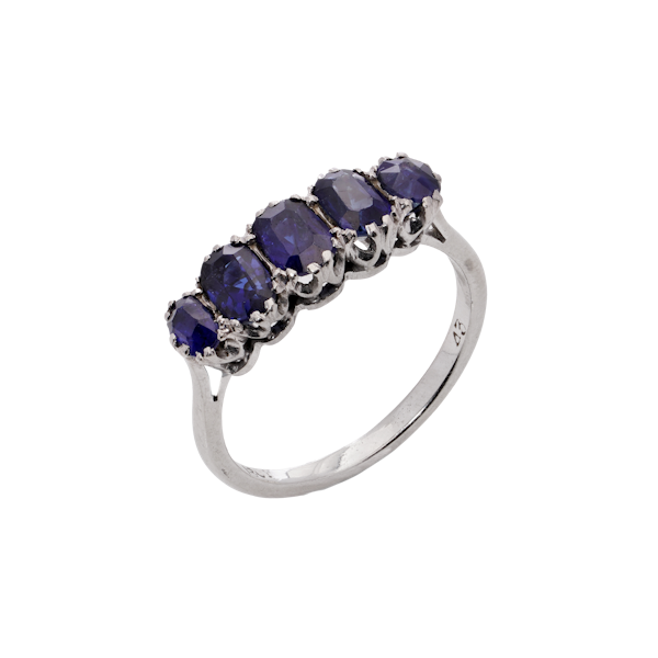 18kt White Gold 5-Stone Sapphire Ring - image 1