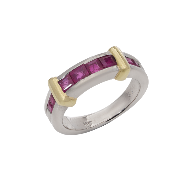 Vintage 18kt White and Yellow Gold Ruby Band Ring - image 1