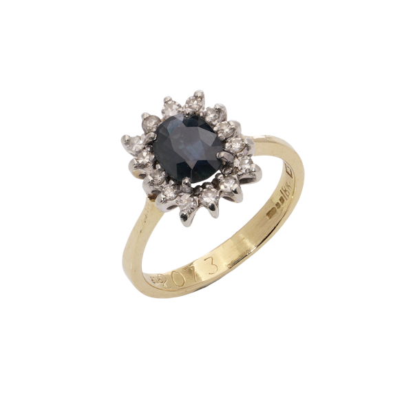 Vintage 18kt Gold Blue Sapphire and Diamond Cluster Ring - image 1