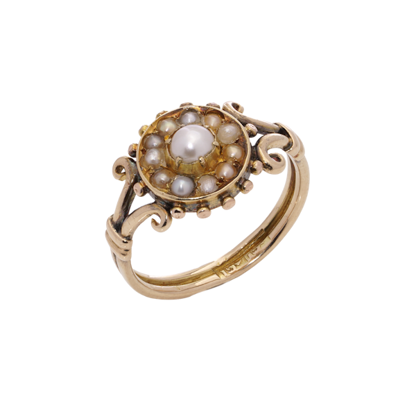 Victorian 15kt Gold Pearl Cluster Ring - image 1