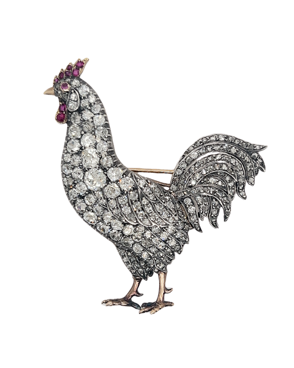 Old Cut Diamond 'Cockerel' Novelty Brooch - image 3