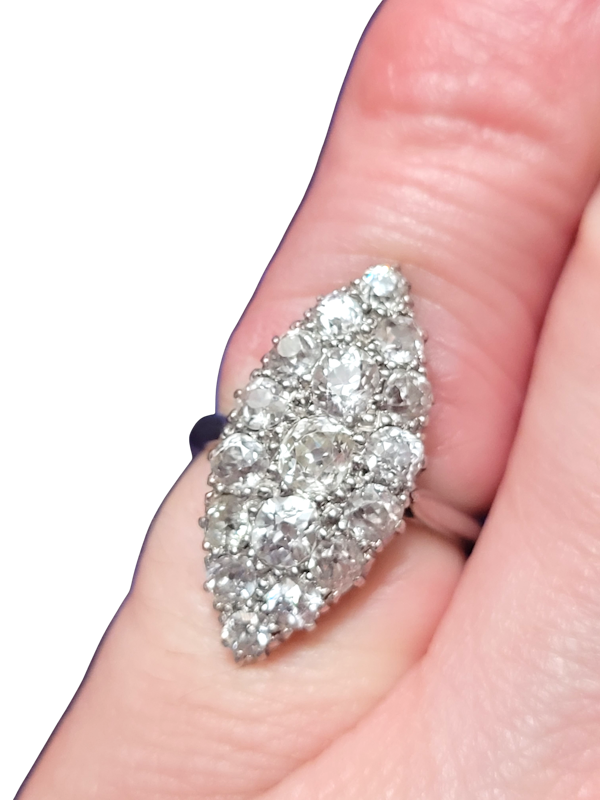 Antique old mine cut diamond navette cluster ring SKU: 7799 DBGEMS - image 1