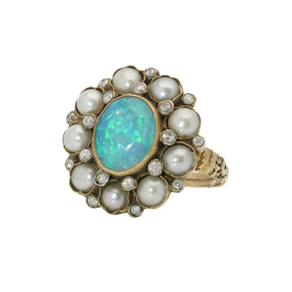 Vintage 9kt gold opal cluster ring - image 1