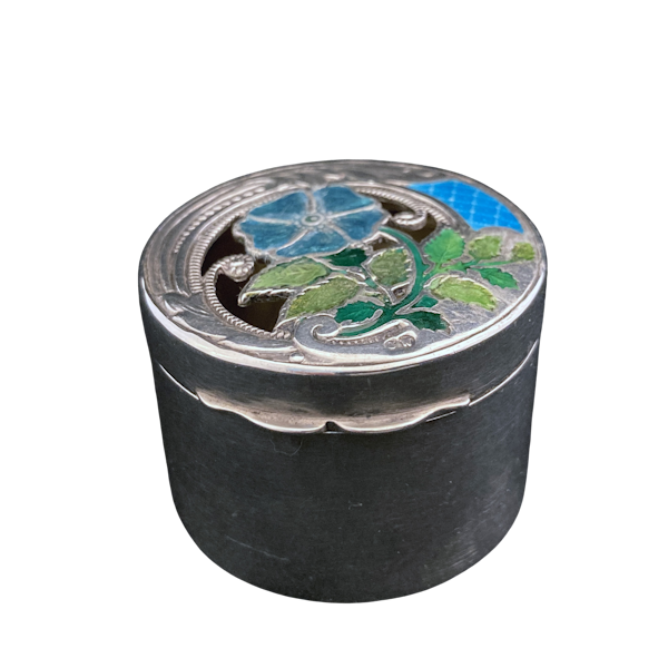 Sterling silver and hand painted enamel flower pieced pot/box - image 1