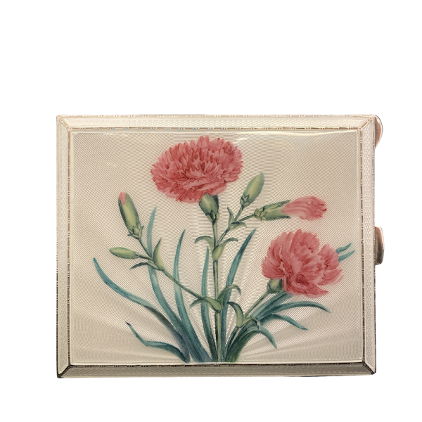 Sterling silver and hand painted guilloche enamel cigarette case - image 1