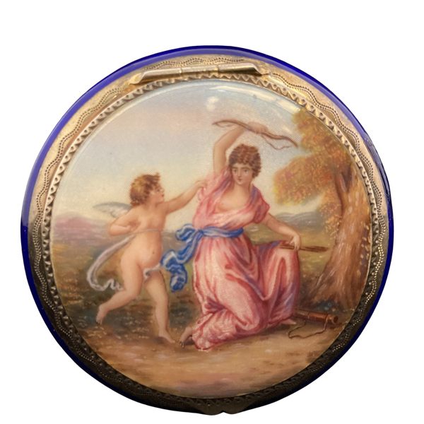 Sterling silver finely painted enamel compact - image 1