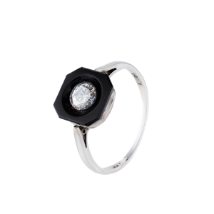 Onyx & Diamond 18ct Gold Ring | Art Deco c.1930s