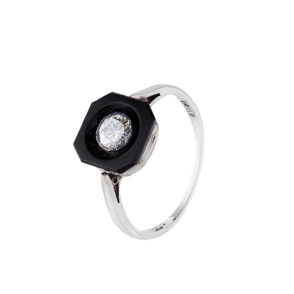 Deco Onyx Diamond Ring - image 1