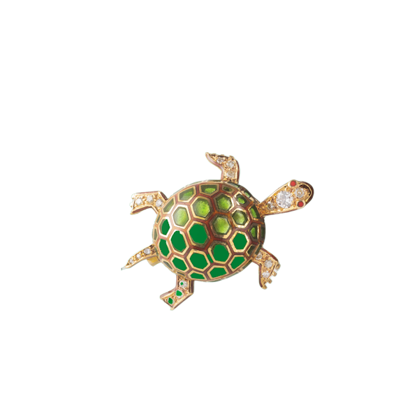 French 18ct Gold Diamond Tortoise Brooch - image 1