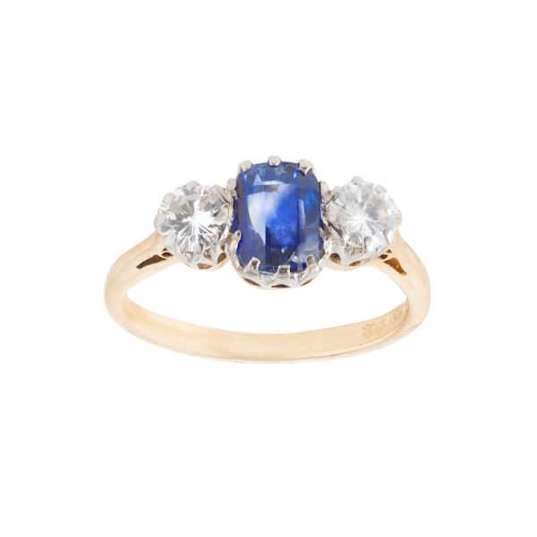 Three Stone Sapphire Diamond Ring - image 2