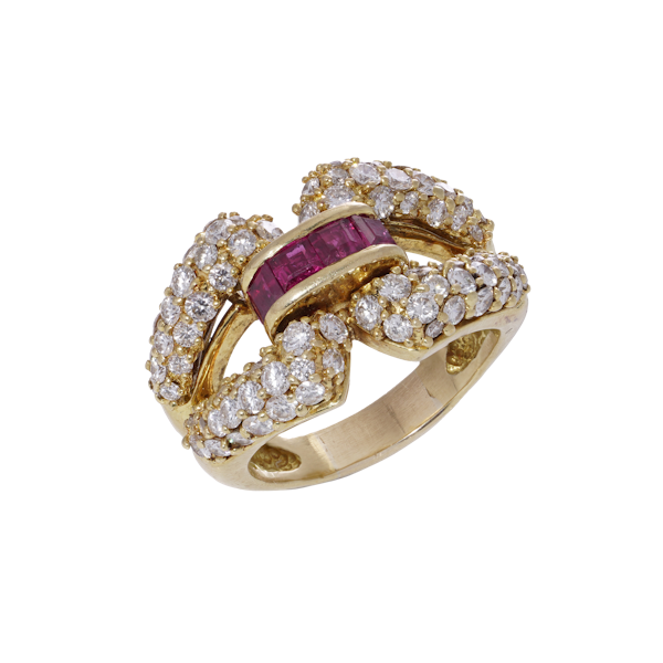 Kutchinsky 18kt Yellow Gold ruby and diamond cocktail ring - image 1