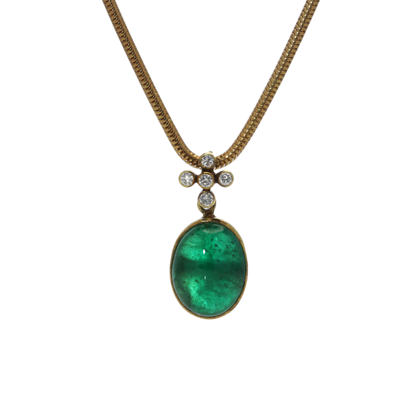 18kt gold snake chain necklace with emerald pendant - image 1