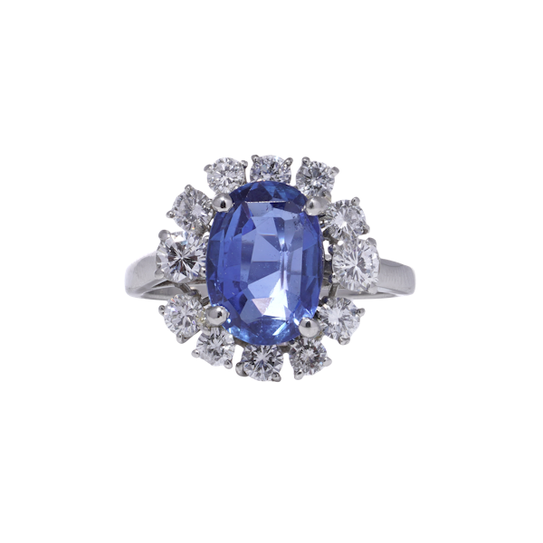 Chaumet 18kt gold natural blue sapphire diamond cluster ring - image 1