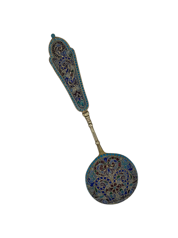 Russian silver gild and pique-á-jour enamel spoon, Moscow, c.1980s - image 1