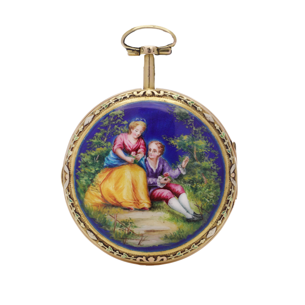 Antique 18th-century Verge Fusee Keywind pocket watch with enamel portrait - image 1