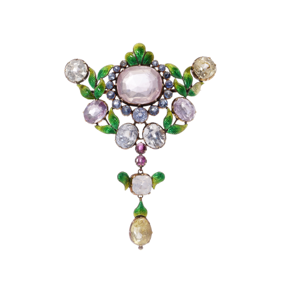 C.A. Giuliano 18kt gold and Enamel and Gem-Set Brooch - image 1