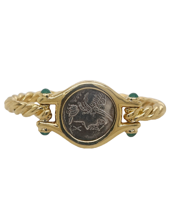 Bulgari ‘Monete’ Ancient Coin, Emerald And Gold Bangle Bracelet - image 1