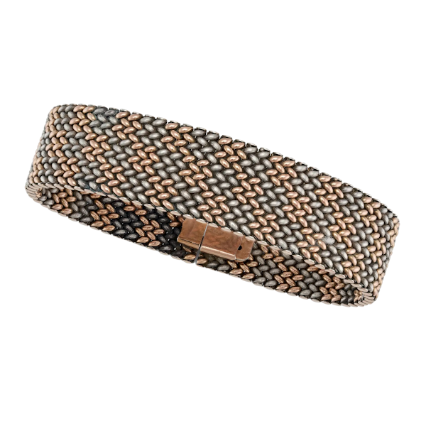 French 18ct Gold & Silver Woven bracelet - image 1