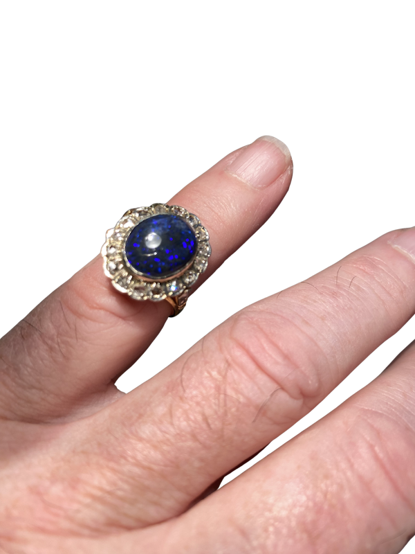 Diamond and black opal cluster ring - image 1