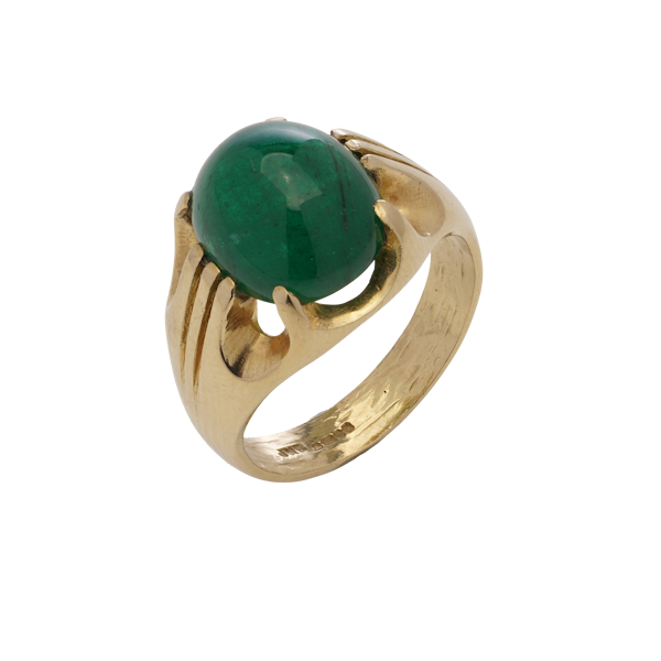 18kt. yellow gold dome 7.50 ct. cabochon emerald ring. - image 1