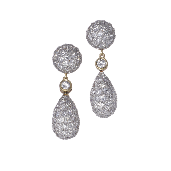 18kt yellow and white gold diamond drop earrings - image 1