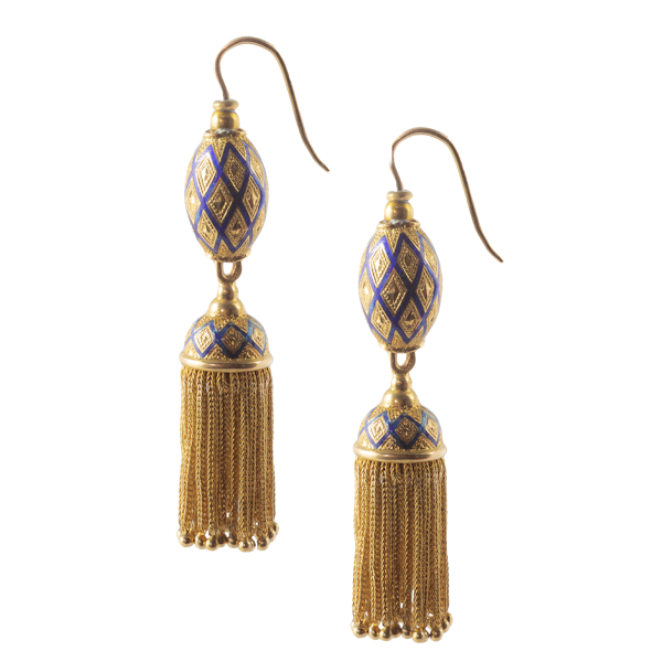 Antique French Gold Enamel Tassel Earrings - image 1