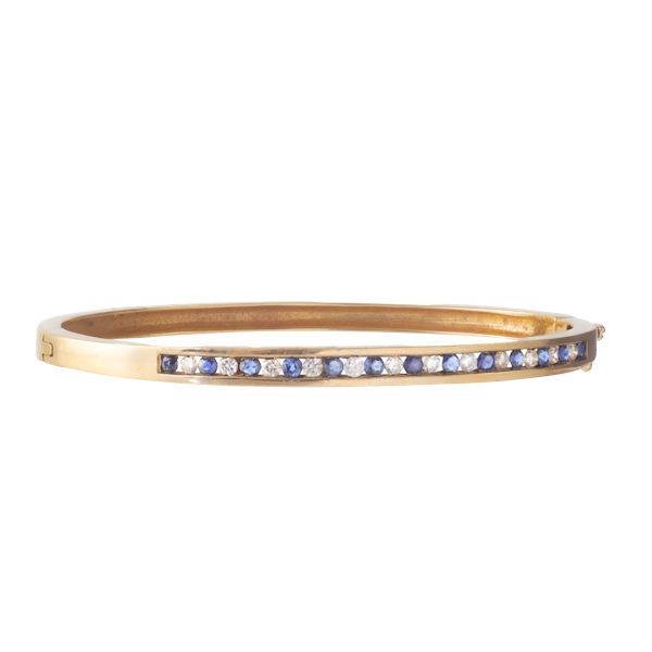 Gold Sapphire Diamond Bangle - image 2