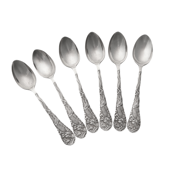 6 sterling silver teaspoons with dragon motif - image 1