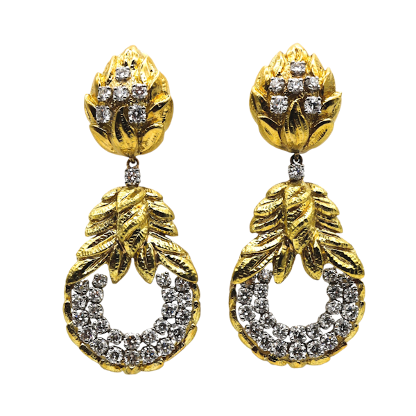 Vintage David Webb Diamond and Gold Drop Earrings, Circa 1980 - image 1