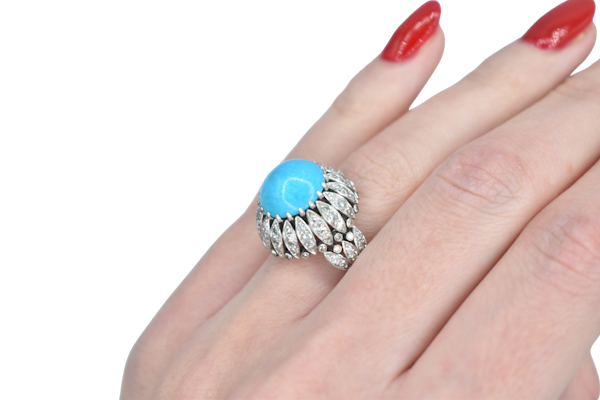 Turquoise & Diamond Ring - image 1