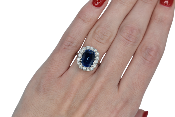 Sapphire & Diamond Cluster Ring - image 1