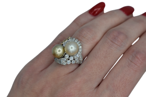 Natural Pearl & Intense Fancy Yellow Diamond Ring