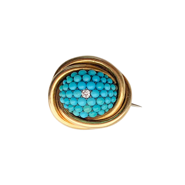 Turquoise Gold Diamond Brooch - image 2