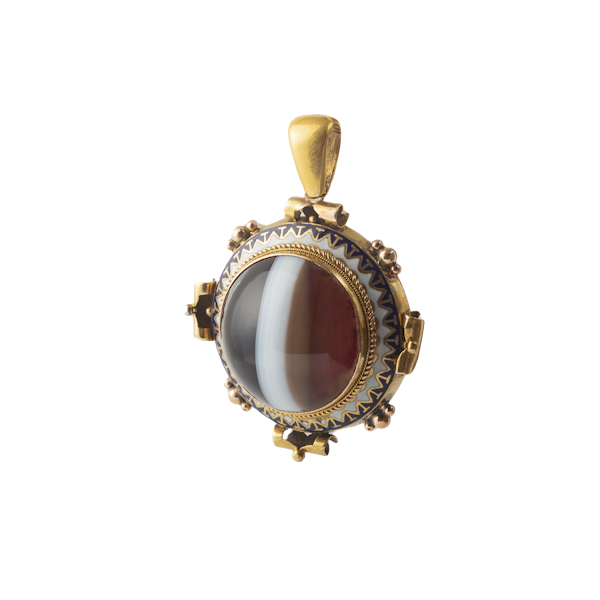 Banded Agate Enamel Gold Pendant Locket - image 1