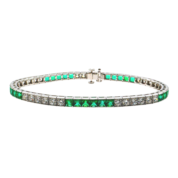 Modern Emerald 6.37 Carats Diamond 5.05 Carats and Platinum Line Bracelet - image 1