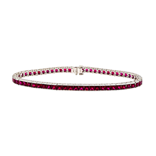 Modern Ruby and Platinum Line Bracelet, 8.90ct - image 1