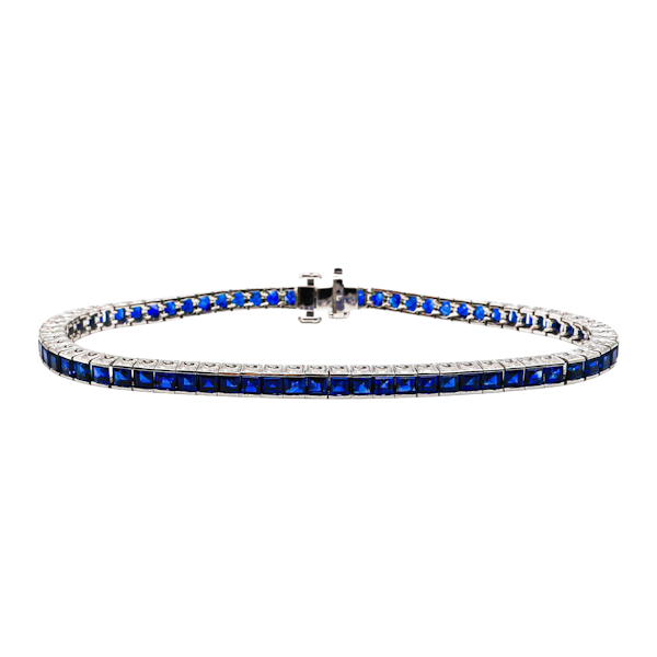 Modern Sapphire and Platinum Line Bracelet, 7.36 Carats - image 1