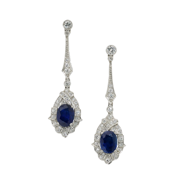 Modern Sapphire, Diamond and Platinum Drop Earrings, 4.50ct Carats - image 1